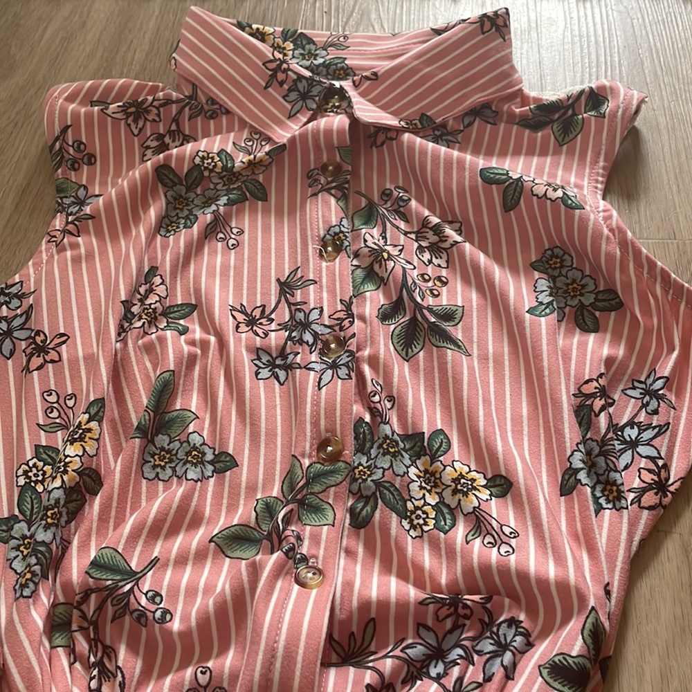 Pink button up dress no boundaries floral and stripes pink dress with lace back - Picture 4 of 8